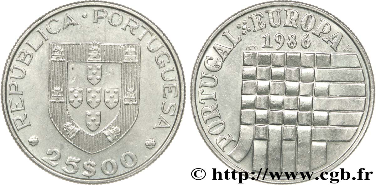 PORTUGAL 25 Escudos admission dans la Communauté Européenne 1986  EBC 