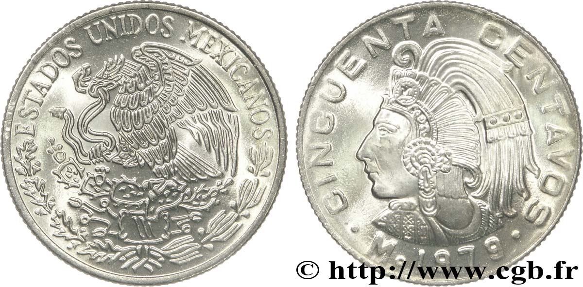 MÉXICO 50 Centavos aigle / roi Cuauhtemoc 1979 Mexico SC 