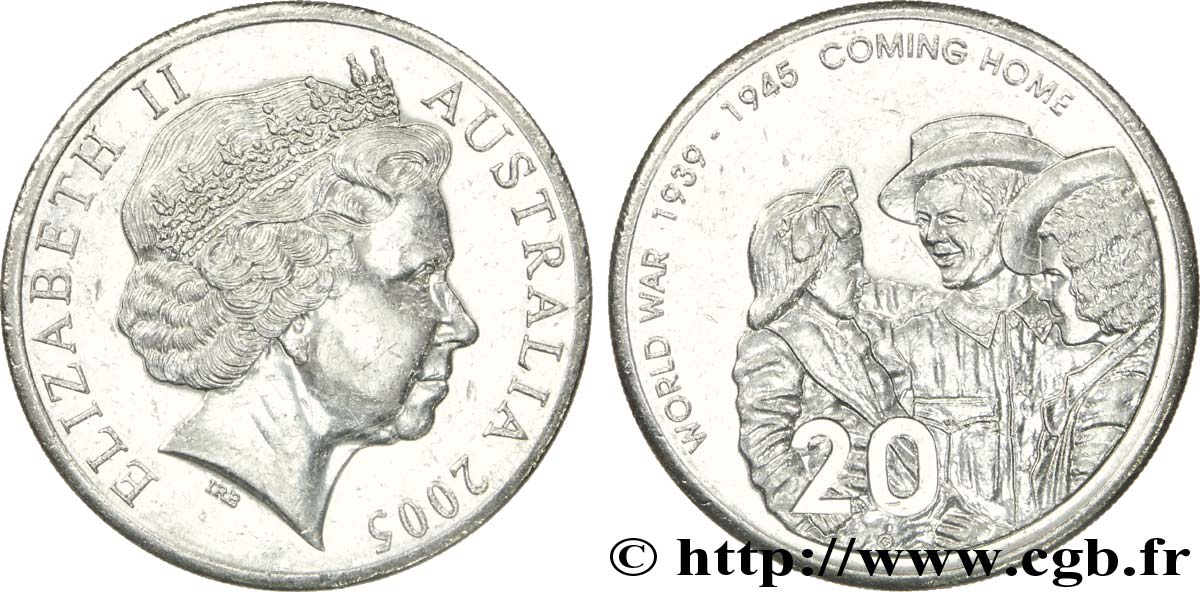 AUSTRALIEN 20 Cents Elisabeth II / le retour du soldat 2005  fVZ 