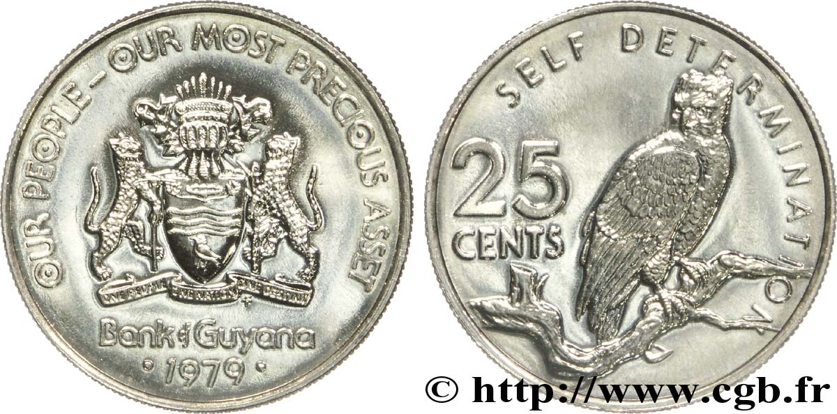 GUYANA 25 Cents armes du Guyana / harpie 1979  fST 