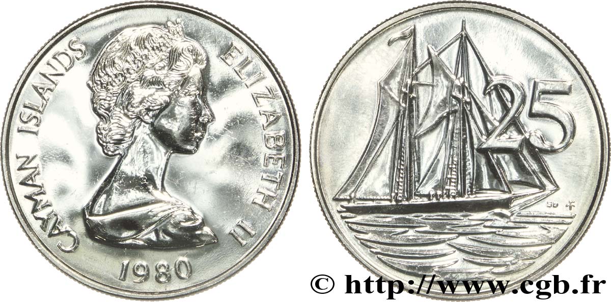 CAYMAN ISLANDS 25 Cents Elisabeth II / voilier 1980  MS 