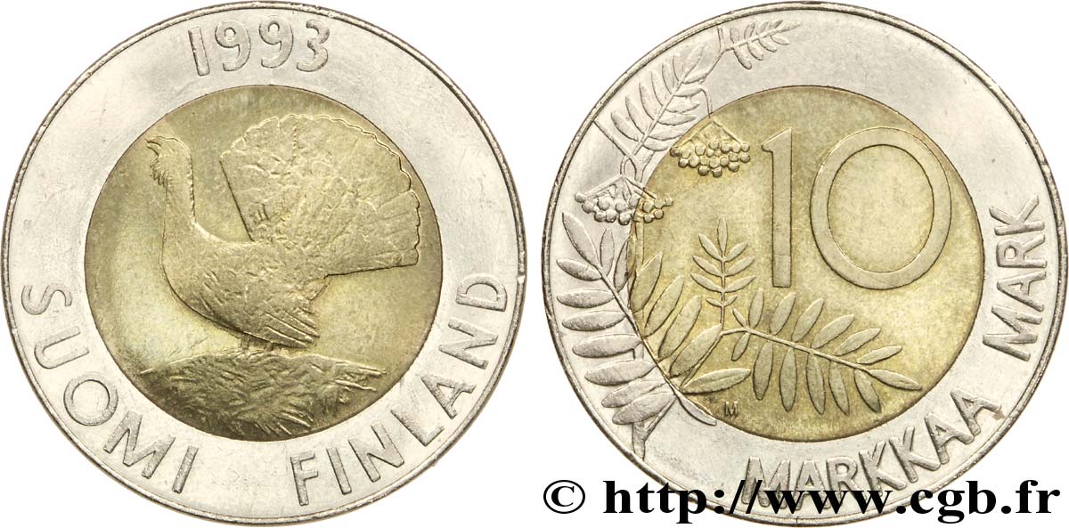FINLANDIA 10 Markkaa Grand Tétras 1993 Helsinki EBC 