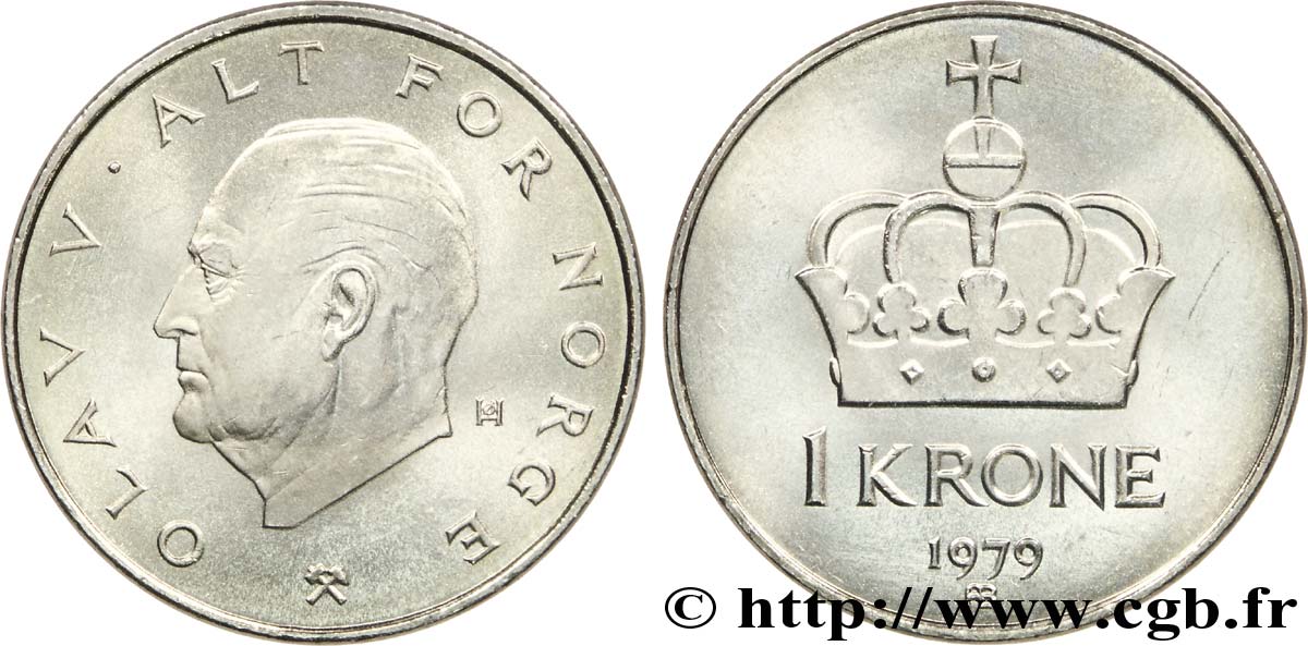 NORWEGEN 1 Krone roi Olaf V / couronne 1979  VZ 