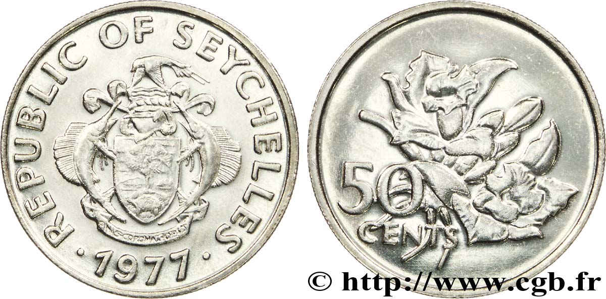 SEYCHELLES 50 Cents emblème / fleurs 1977  SC 