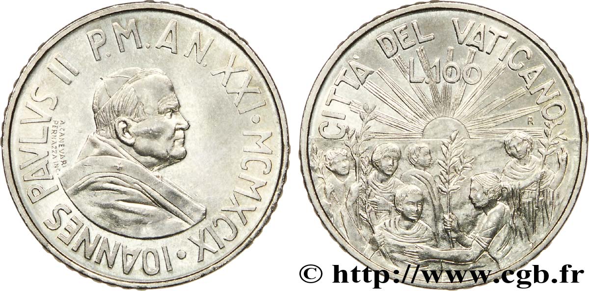 VATICAN ET ÉTATS PONTIFICAUX 100 Lire Jean Paul II an XXI / scène allégorique 1999  SPL 