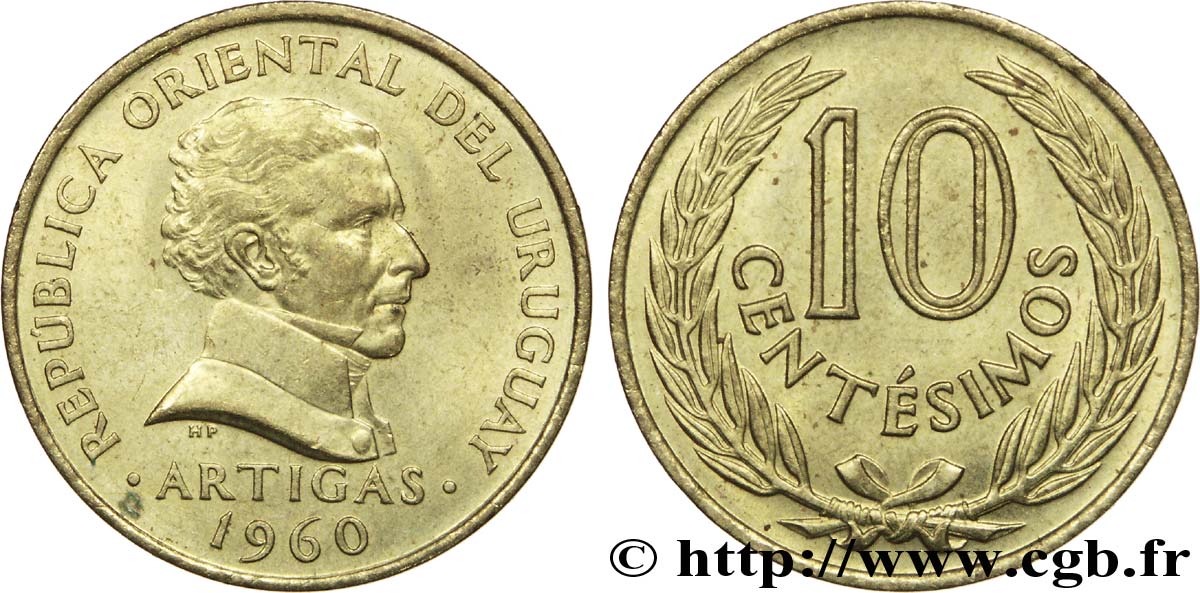 URUGUAY 10 Centesimos José Gervasio Artigas, libérateur de l Uruguay 1960  EBC 