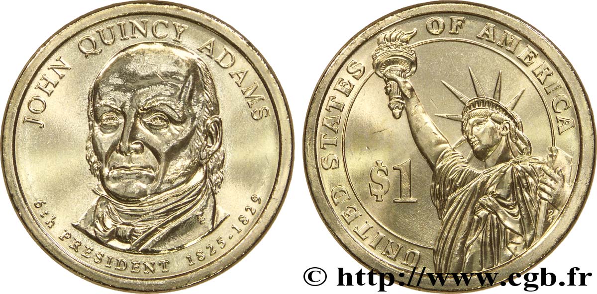 UNITED STATES OF AMERICA 1 Dollar Présidentiel John Quincy Adams / statue de la liberté type tranche A 2008 Philadelphie - P MS 