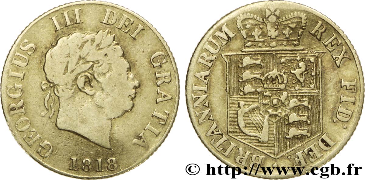 REINO UNIDO 1/2 Souverain Georges III / blason 1818 Londres BC 