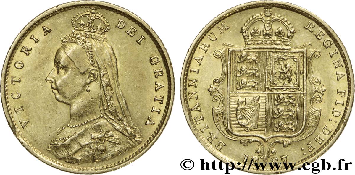 REINO UNIDO 1/2 Souverain Victoria “buste du jubilé” 1887 Londres EBC 