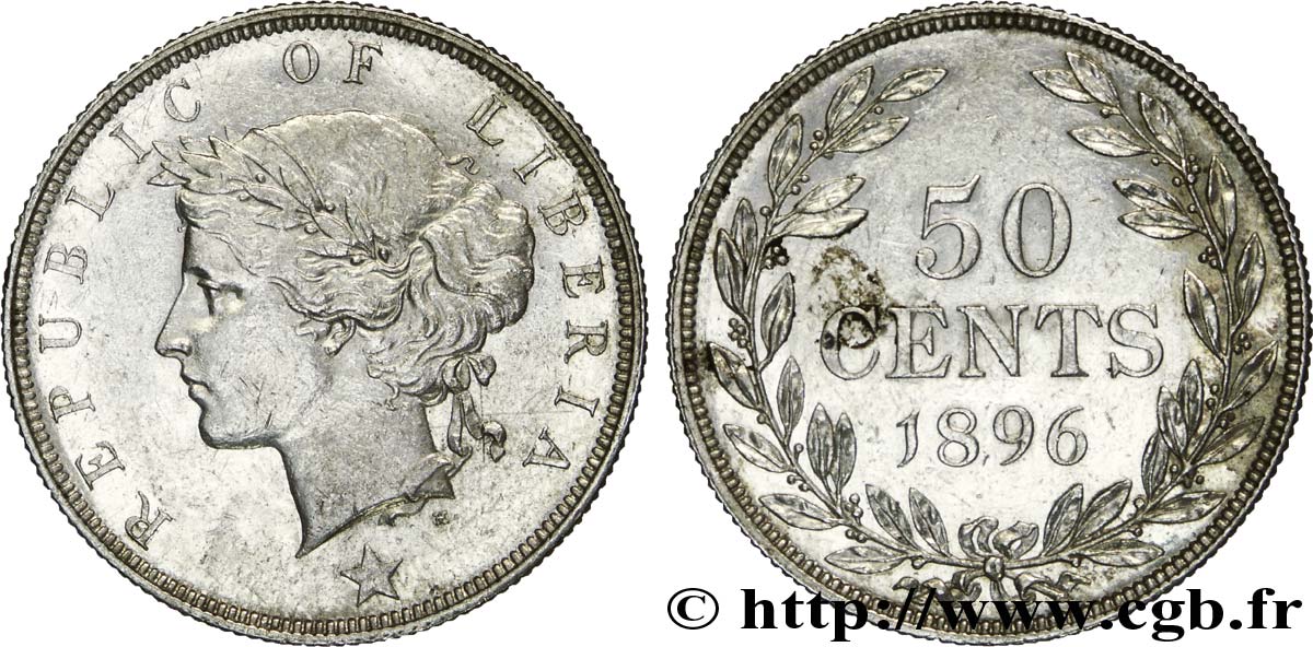 LIBERIA 50 Cents allégorie de la République 1896 Heaton AU 