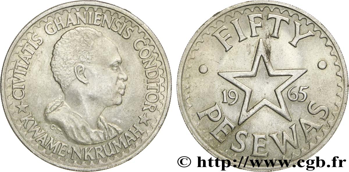 GHANA 50 Pesewas Kwame Nkrumah / étoile 1965  EBC 
