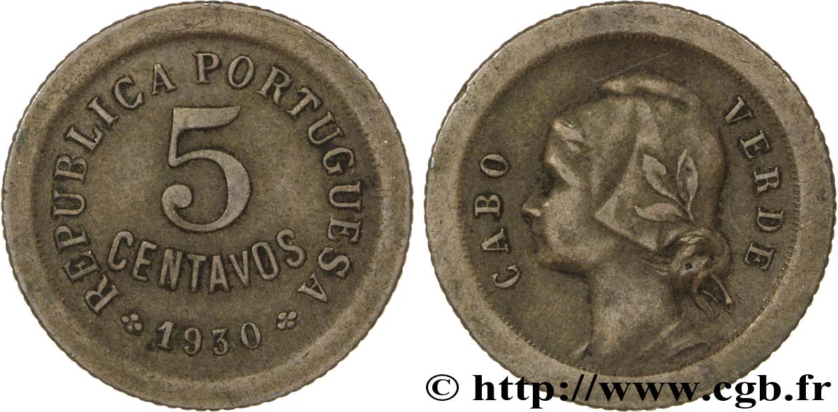 CABO VERDE 5 Centavos monnayage colonial portugais 1930  MBC 