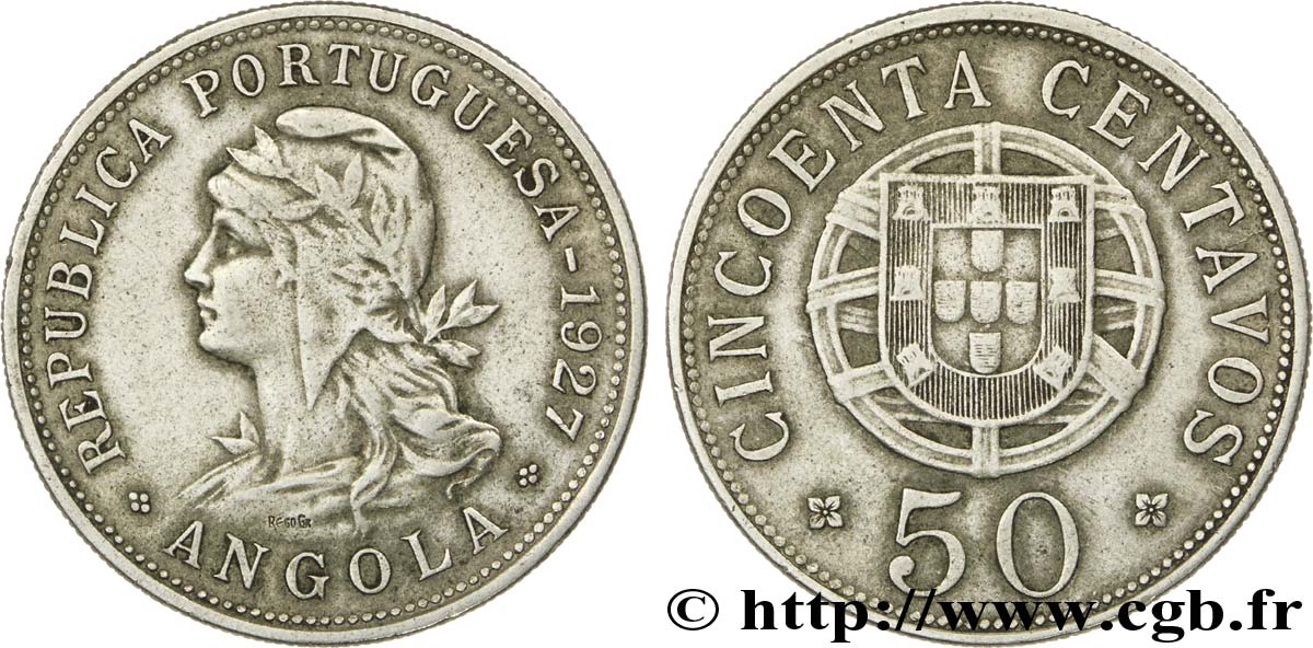 ANGOLA 50 Centavos monnayage colonial Portugais 1927  MBC 