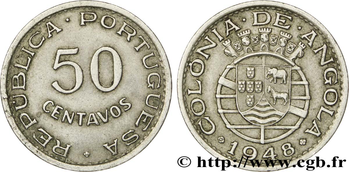 ANGOLA 50 Centavos monnayage colonial Portugais 1948  MBC 