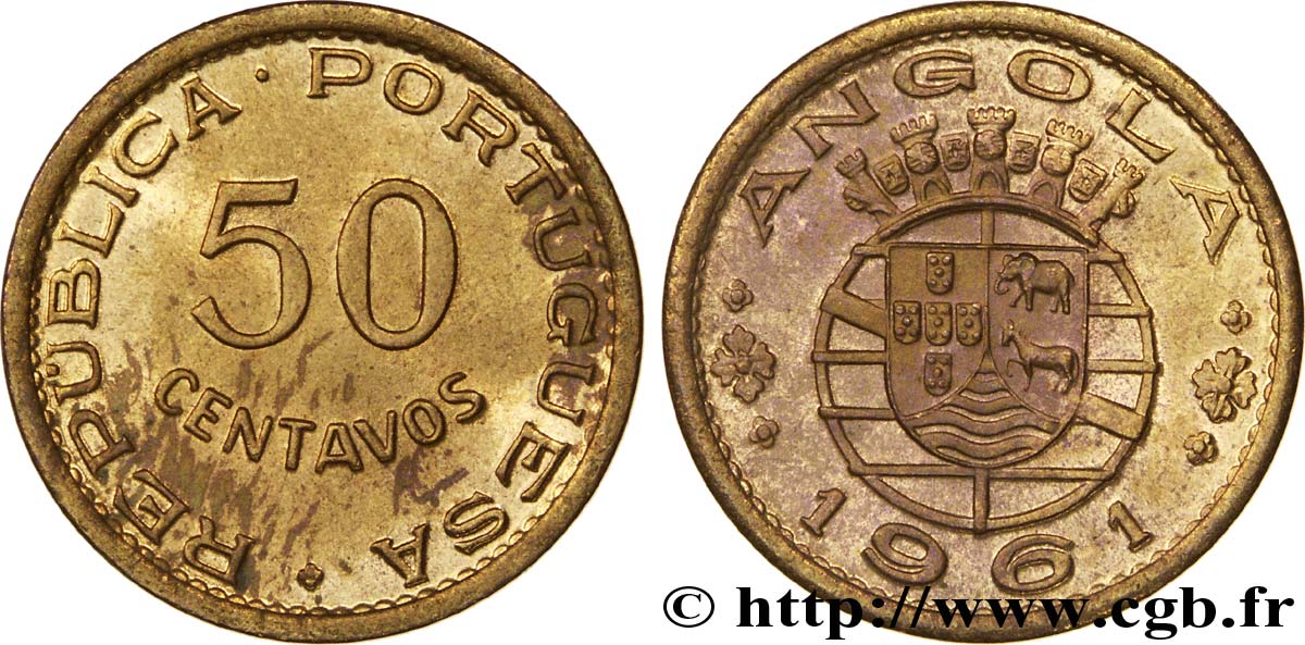 ANGOLA 50 Centavos monnayage colonial Portugais 1961  VZ 