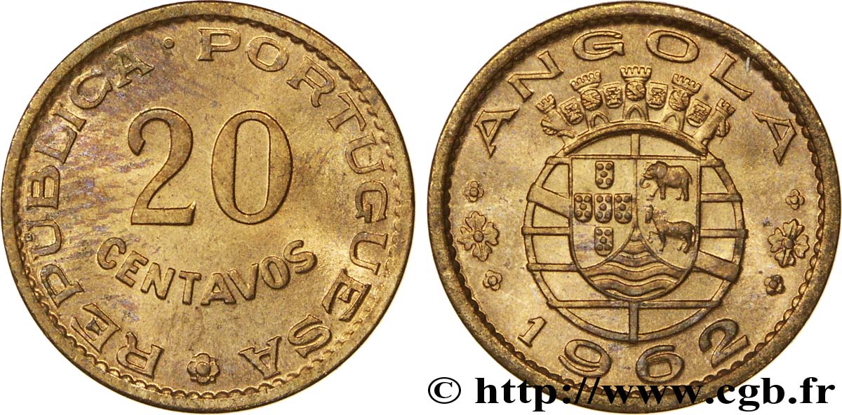 ANGOLA 20 Centavos monnayage colonial Portugais 1962  AU 