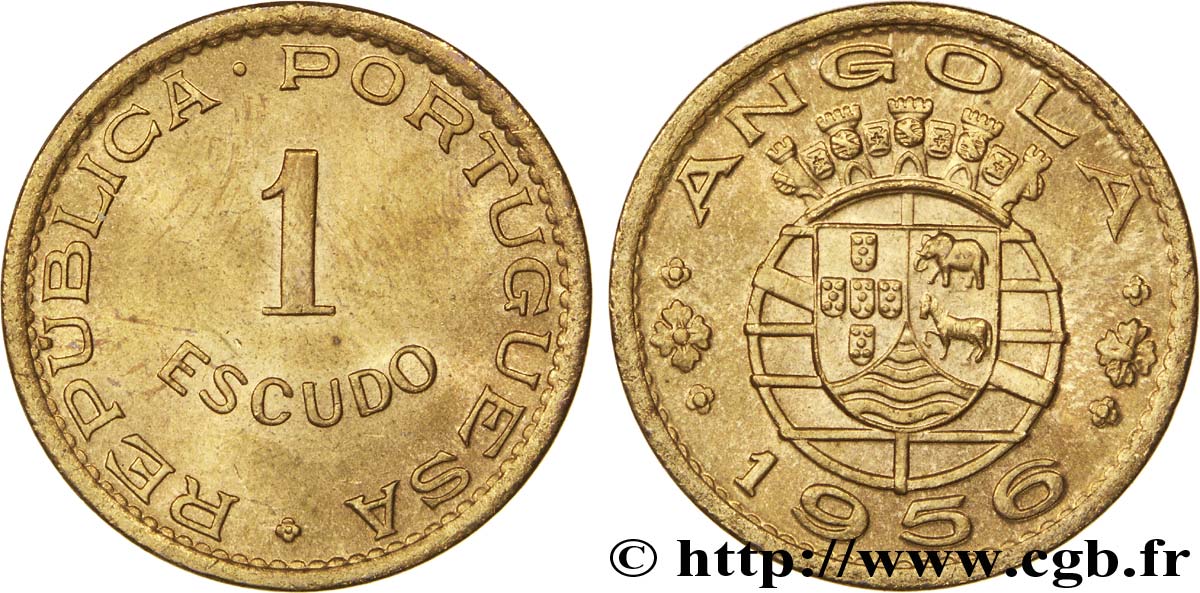 ANGOLA 1 Escudo monnayage colonial Portugais 1956  VZ 