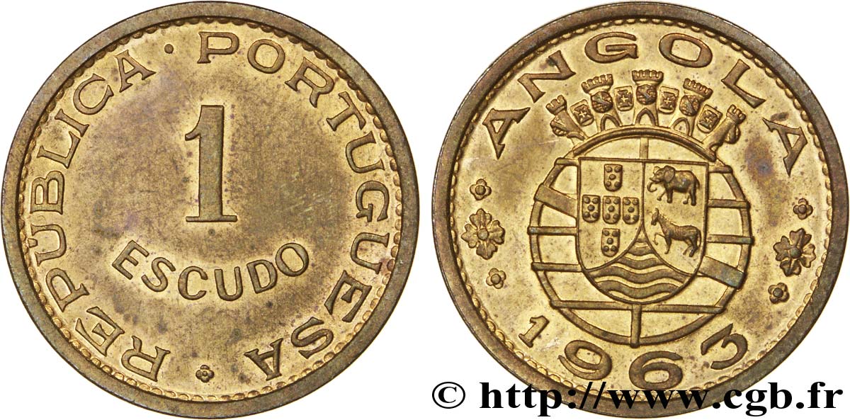 ANGOLA 1 Escudo monnayage colonial Portugais 1963  AU 