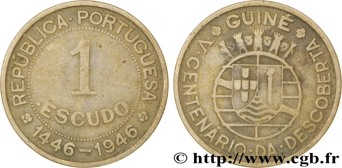 GUINEA-BISSAU 1 Escudo monnayage colonial Portugais, cincentenaire de la découverte 1946  BC+ 
