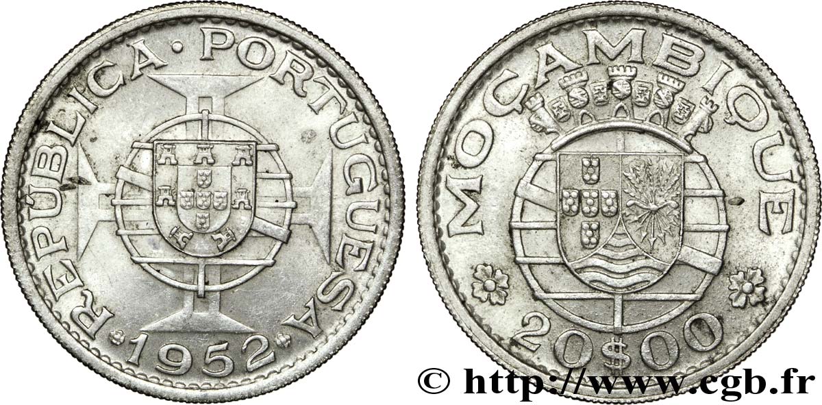 MOZAMBIK 20 Escudos colonie portugaise du Mozambique 1952  VZ 