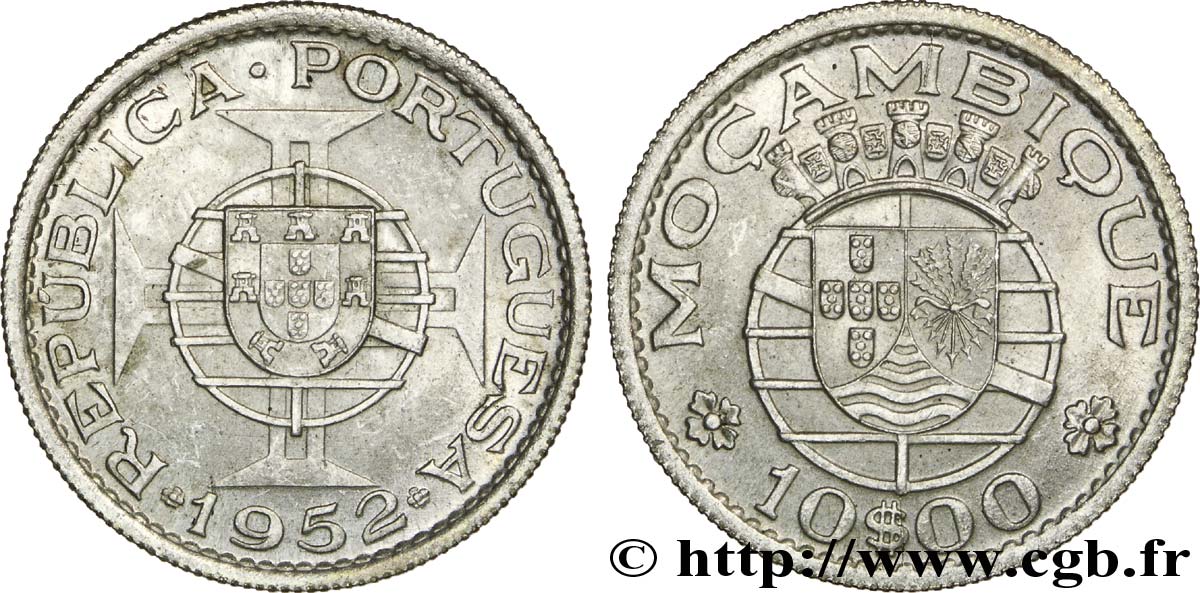 MOZAMBIK 10 Escudos colonie portugaise du Mozambique 1952  VZ 