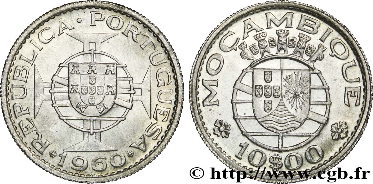 MOZAMBIK 10 Escudos colonie portugaise du Mozambique 1960  VZ 