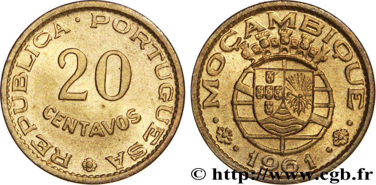MOZAMBIK 20 Centavos colonie portugaise du Mozambique 1961  VZ 