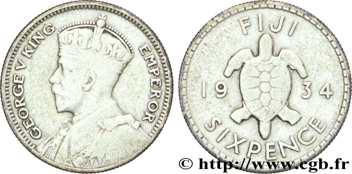 FIDSCHIINSELN 6 Pence Georges  V / tortue 1934  S 