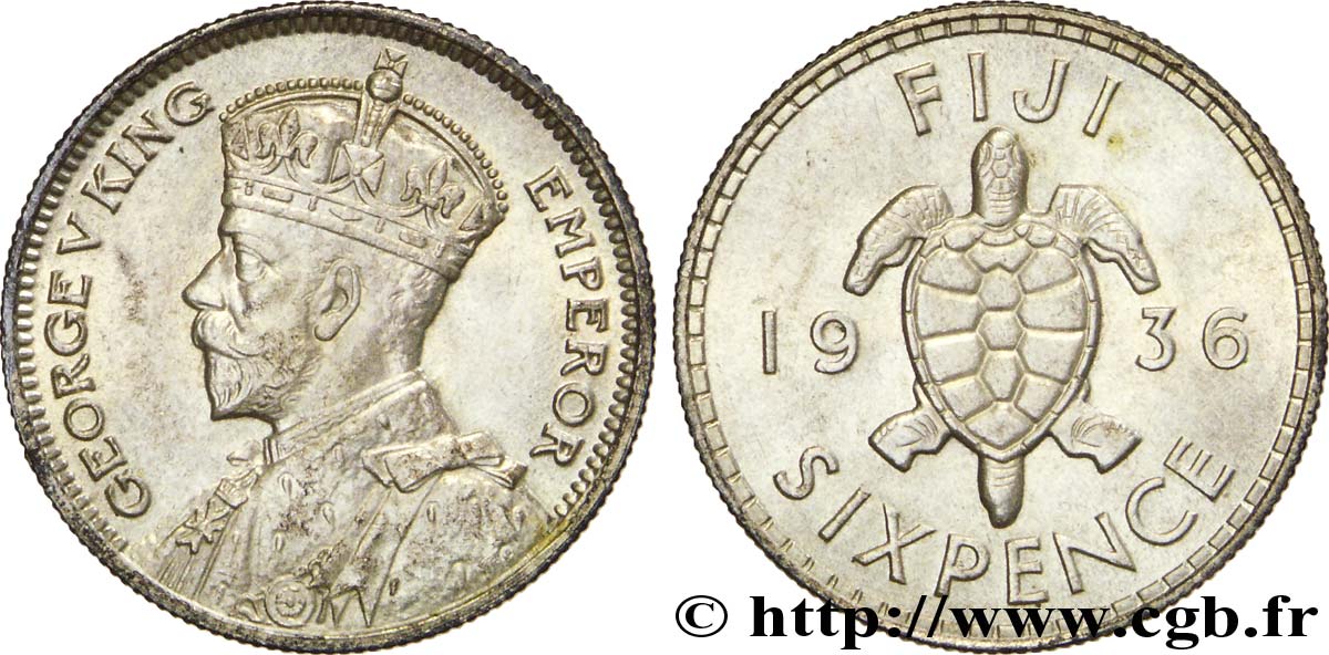 FIDSCHIINSELN 6 Pence Georges  V / tortue 1936  VZ 