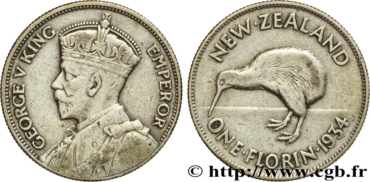 NEW ZEALAND 1 Florin Georges V / kiwi 1934  XF 
