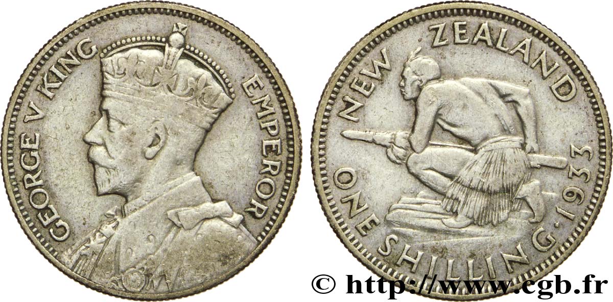 NEUSEELAND
 1 Shilling Georges V / guerrier maori 1933  fSS 