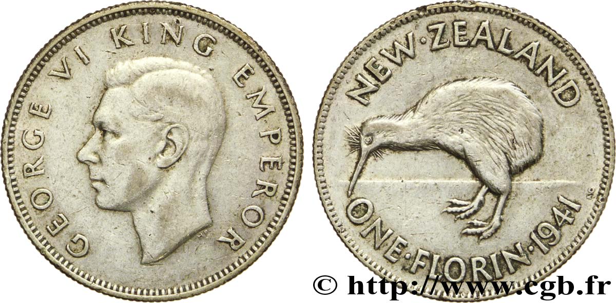 NEW ZEALAND 1 Florin Georges VI / kiwi 1941  XF 