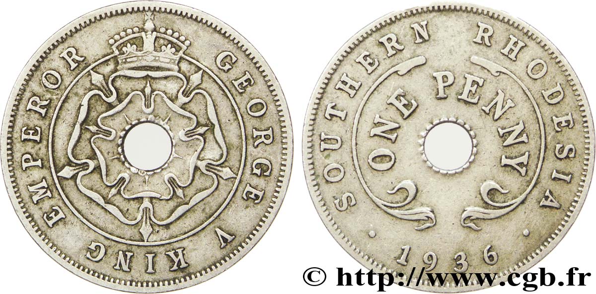 RODESIA MERIDIONALE 1 Penny frappe au nom de Georges V 1936  SPL 