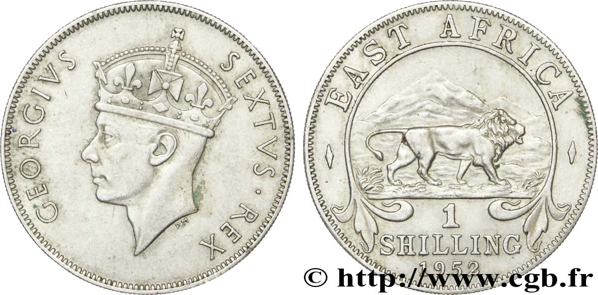 AFRICA DI L EST BRITANNICA  1 Shilling Georges VI / lion 1952 Heaton - H SPL 
