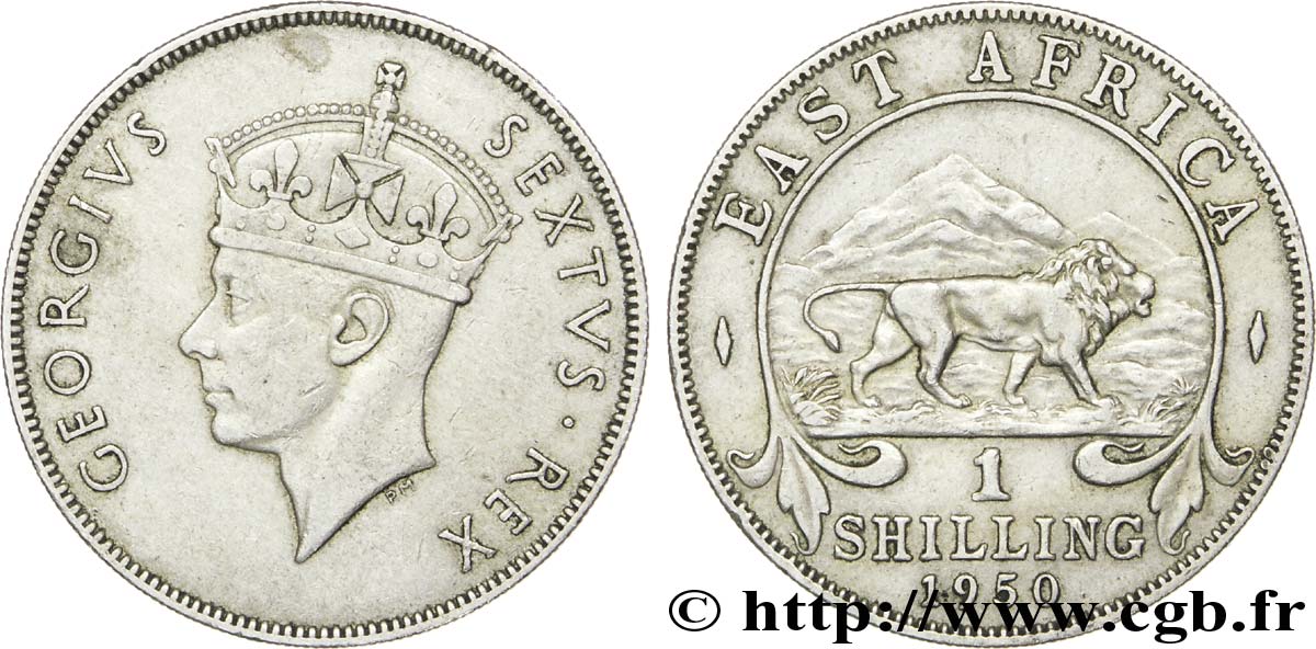 ÁFRICA ORIENTAL BRITÁNICA 1 Shilling Georges VI / lion 1950 Heaton - H MBC+ 