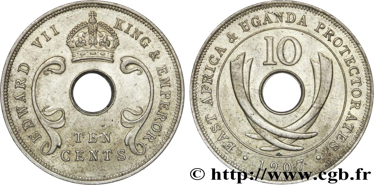 EAST AFRICA AND UGANDA PROTECTORATES 10 Cents East Africa and Uganda Protectorates (Edouard VII) 1907 Heaton - H AU 