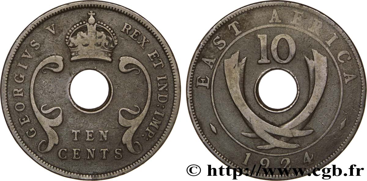 EAST AFRICA (BRITISH) 10 Cents frappe au nom de Georges V 1924  VF 