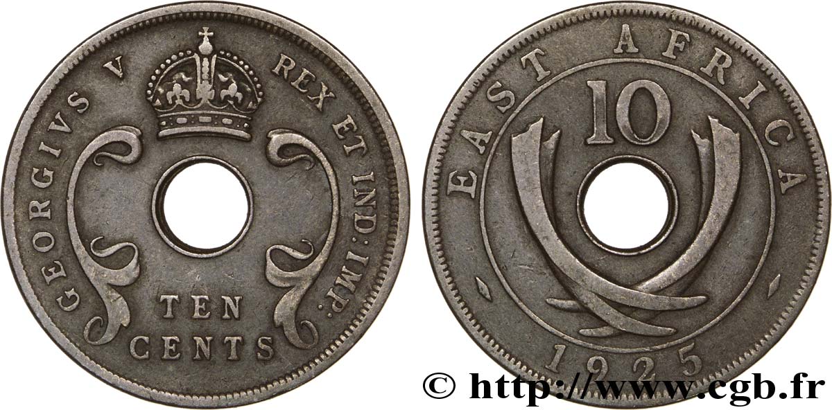 ÁFRICA ORIENTAL BRITÁNICA 10 Cents frappe au nom de Georges V 1925  MBC 