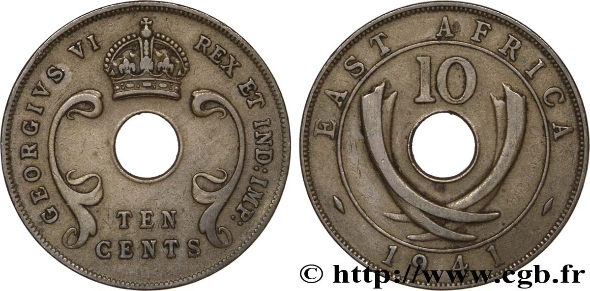 BRITISCH-OSTAFRIKA 10 Cents frappe au nom de Georges VI 1941 Bombay - I SS 