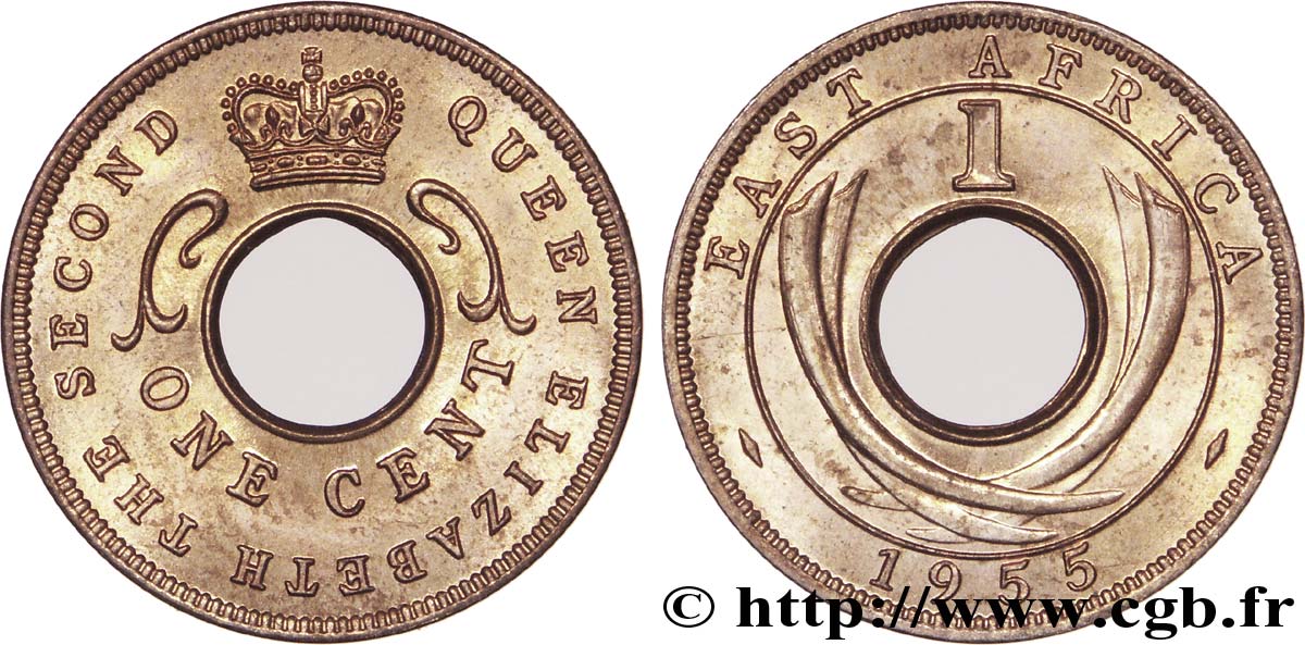 EAST AFRICA (BRITISH) 1 Cent frappe au nom d’Elisabeth II 1955 Londres MS 