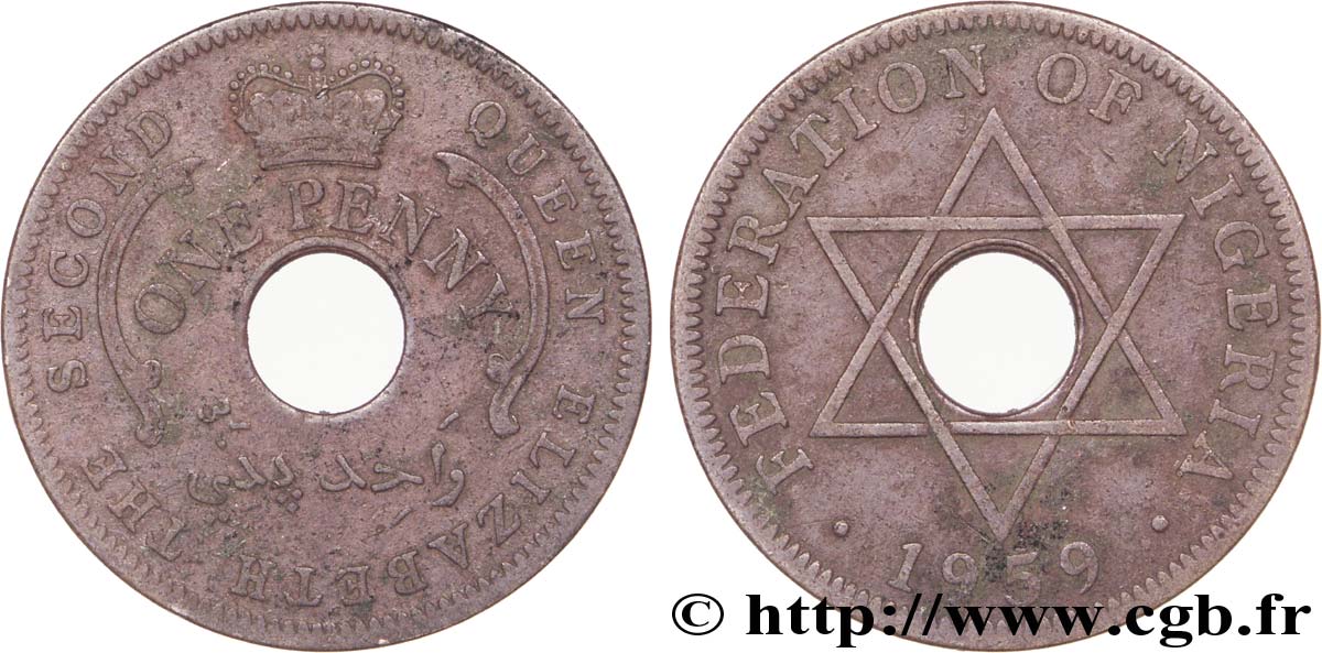 NIGERIA 1 Penny Fédération du Nigeria frappe au nom d’Elisabeth II 1959  BC 
