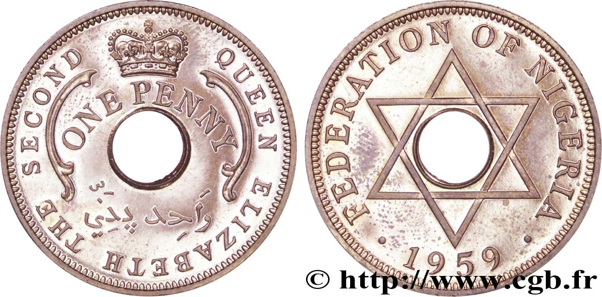 NIGERIA 1 Penny Fédération du Nigeria frappe au nom d’Elisabeth II 1959  fST 