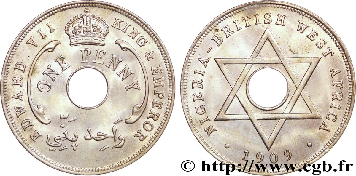 BRITISH WEST AFRICA 1 Penny frappe au nom d’Edouard VII, Nigéria - British West Africa 1909  MS 