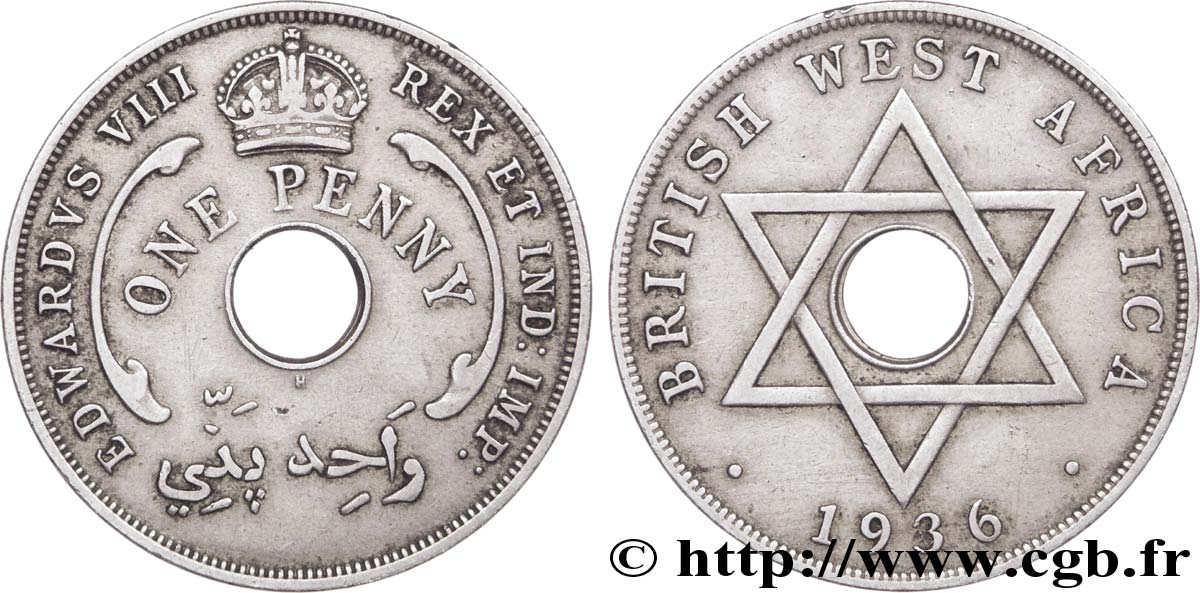 AFRIQUE OCCIDENTALE BRITANNIQUE 1 Penny frappe au nom d’Edouard VIII 1936 Heaton - H TTB+ 