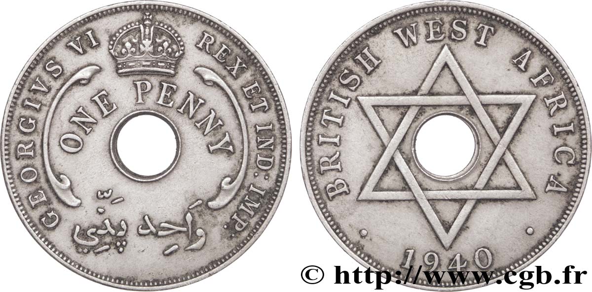 BRITISH WEST AFRICA 1 Penny Georges VI 1940  XF 