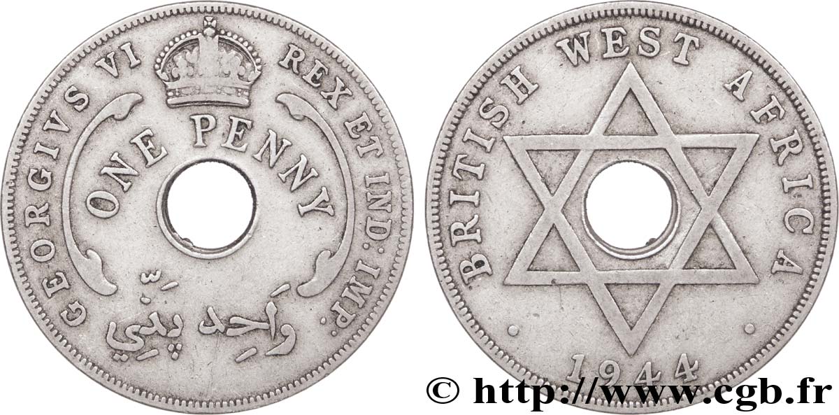 BRITISH WEST AFRICA 1 Penny Georges VI 1944  XF 