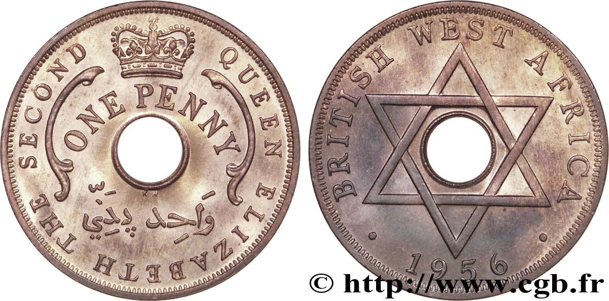 ÁFRICA OCCIDENTAL BRITÁNICA 1 Penny frappe au nom d’Elisabeth II 1956 Kings Norton - KN EBC 