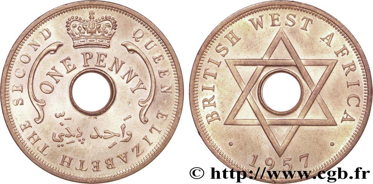ÁFRICA OCCIDENTAL BRITÁNICA 1 Penny frappe au nom d’Elisabeth II 1957 Kings Norton - KN SC 