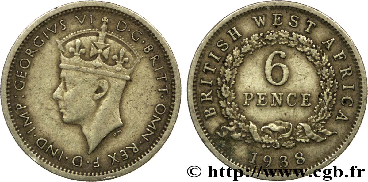 BRITISH WEST AFRICA 6 Pence Georges VI 1938  XF 