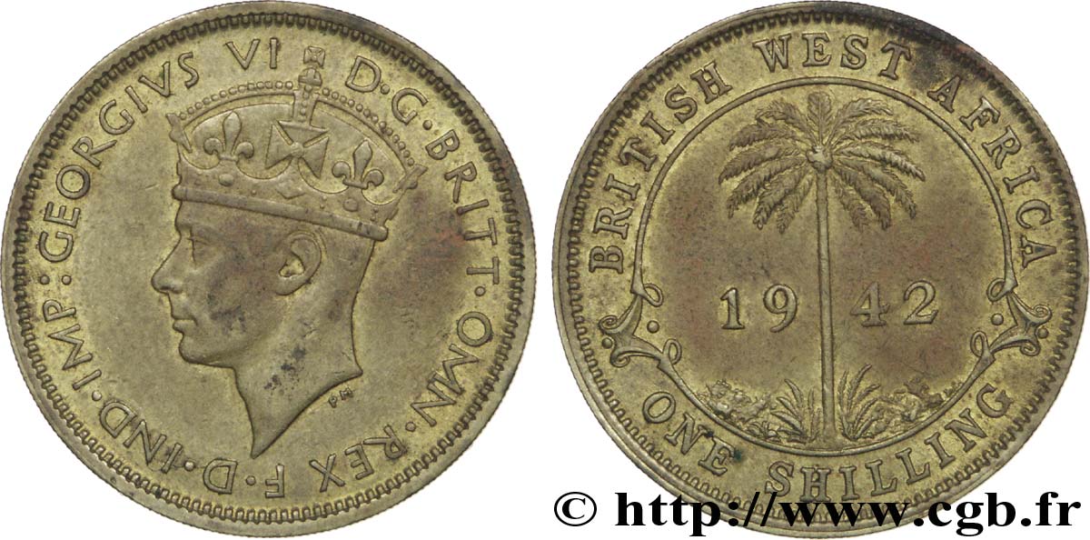 AFRIQUE OCCIDENTALE BRITANNIQUE 1 Shilling Georges VI / palmier 1942  TTB+ 